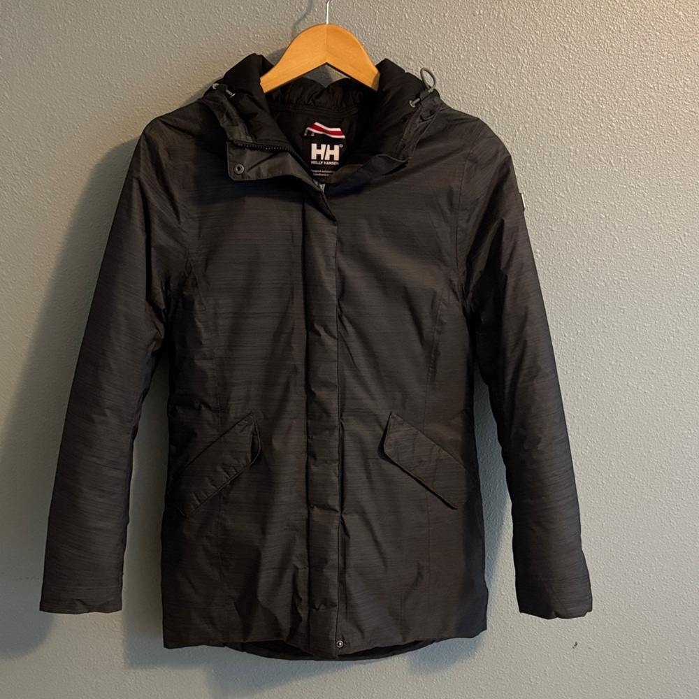 Helly Hansen Heathered Dark Grey/ Black Hooded Puffer Coat